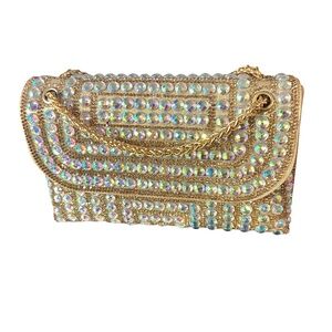 # B010  Gold  Iridescent  Rhinestone Evening Bag  Sparkly  Y2K Glam